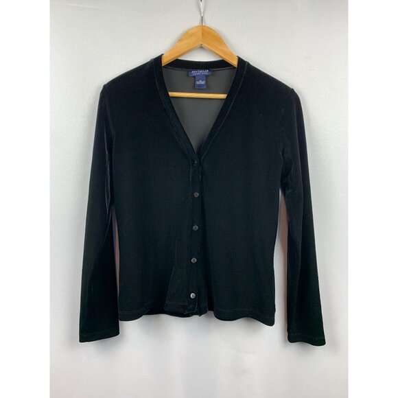 Ann Taylor Black Velvet Cardigan Sweater SP - Picture 1 of 3